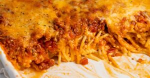 Homemade Baked Spaghetti with Ground Beef and Cheese