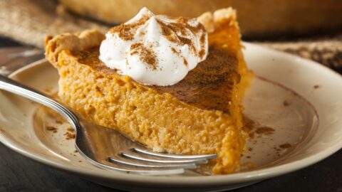 Homemade Pumpkin Pie with Whipped Cream and Cinnamon