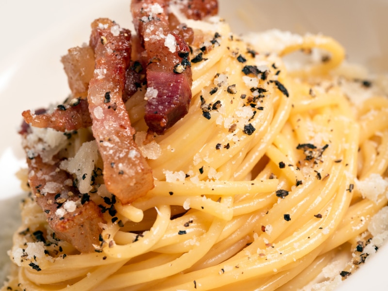 White Pasta Garnished With Guanciale 