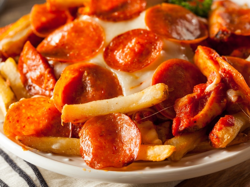 Pepperoni Cheese and Fries on Plate