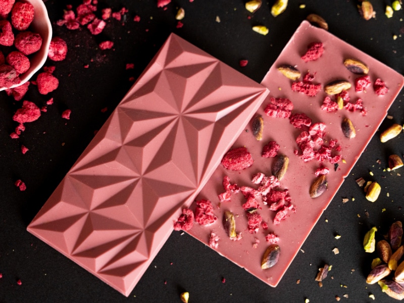 Ruby Chocolate Bars with Nuts on Top