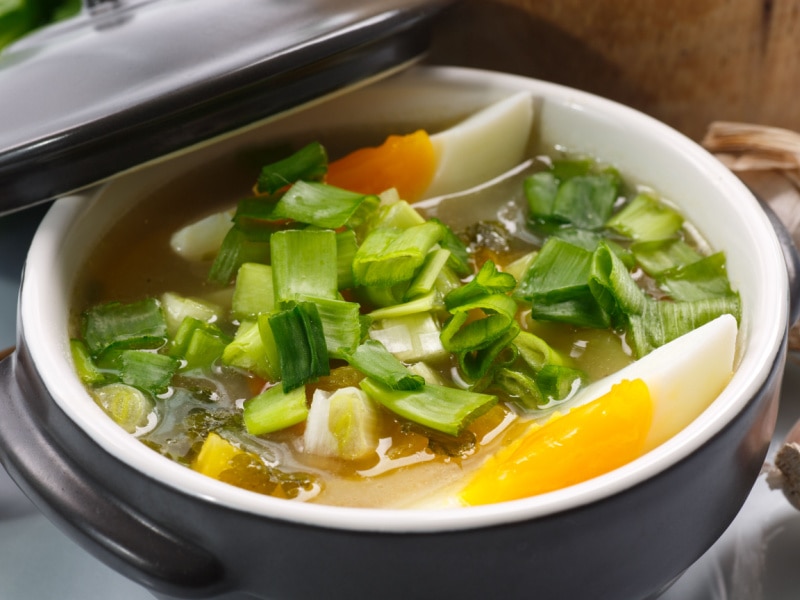 Egg Soup Garnished With Fresh Chopped Green Onions