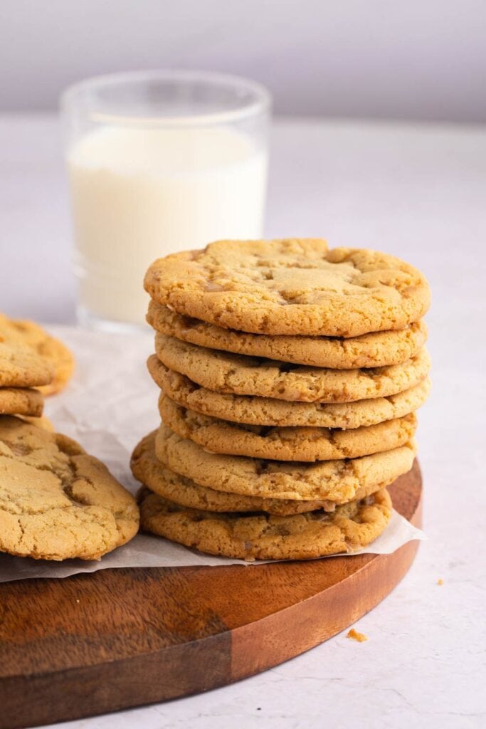 Butter Toffee Cookies with a glass of milk