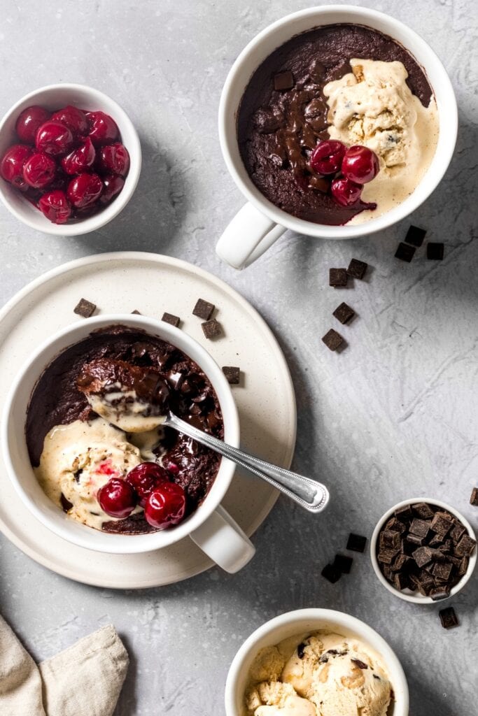 Vegan Chocolate Brownie in a Mug with Cherries