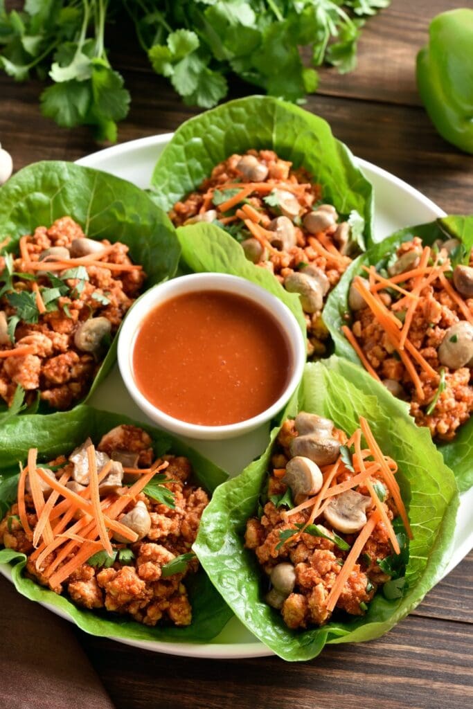 Asian Minced Meat Lettuce Wraps with Sauce