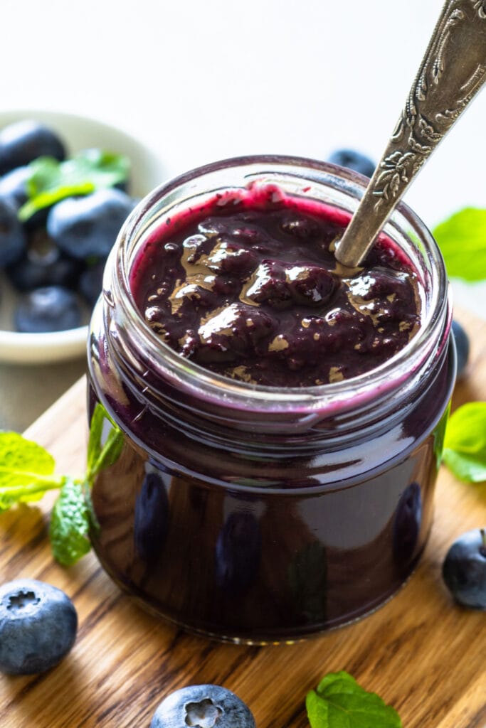 Homemade Blueberry Compote in a Jar