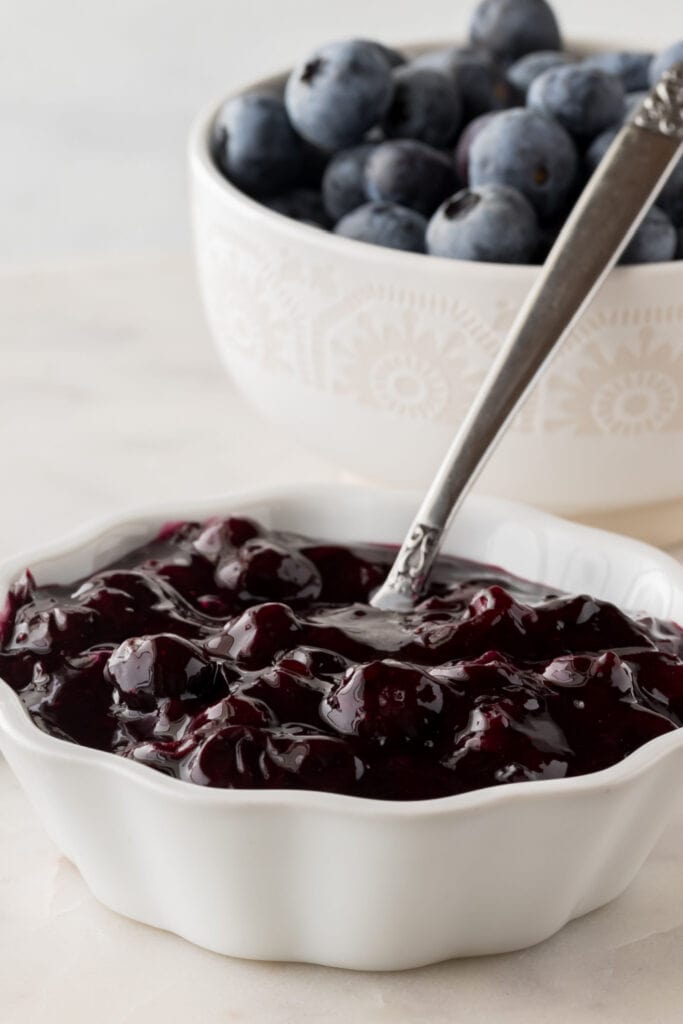 Blueberry Compote in a White Dish Bowl