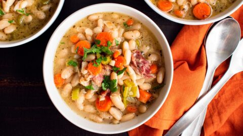 Bowl of Homemade Bean and Ham Soup with Carrots