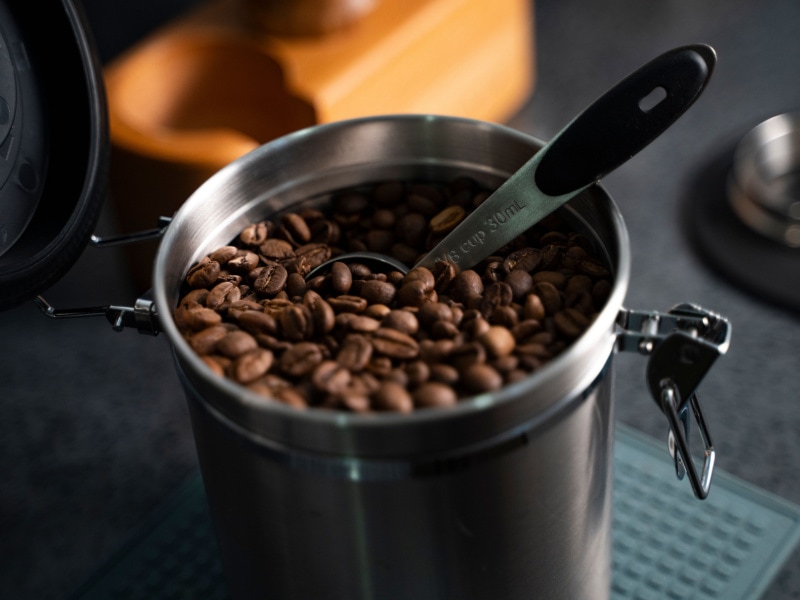 Coffee Beans in an Air Tight Metal Container