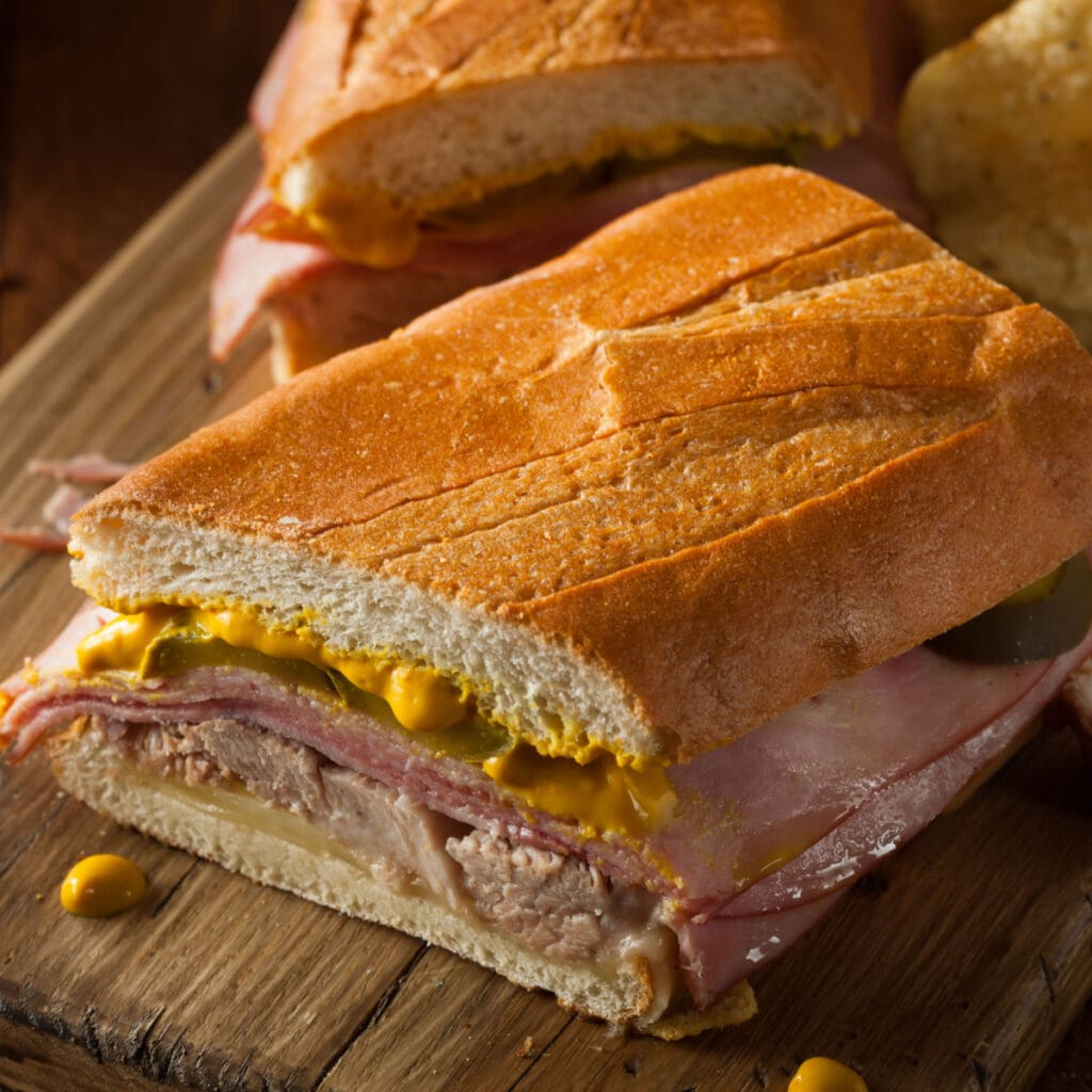 Cuban Sandwich With Sliced Ham, Meet and Cheese Fillings