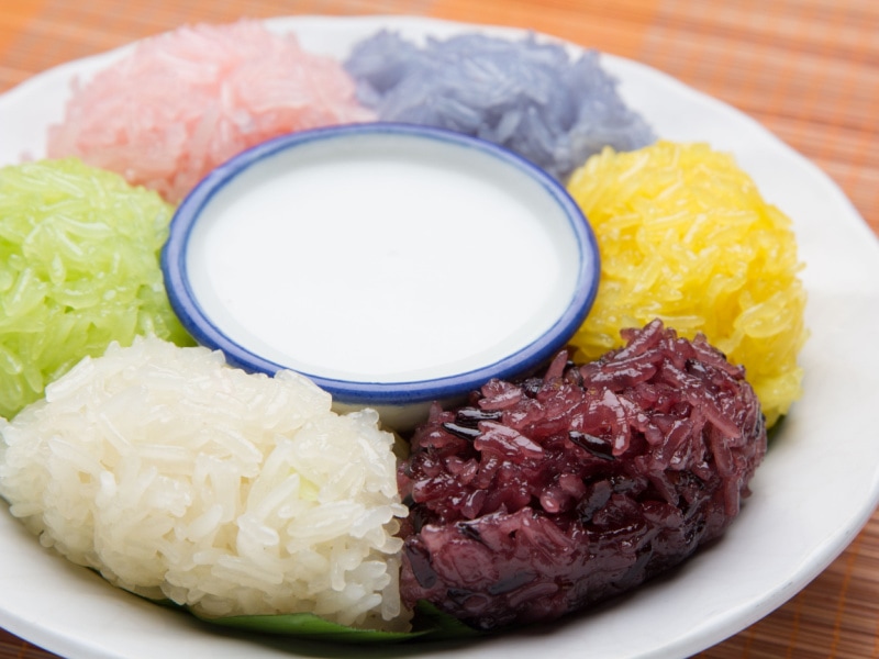 Dessert Sweet Sticky Rice With Coconut Milk in Plate