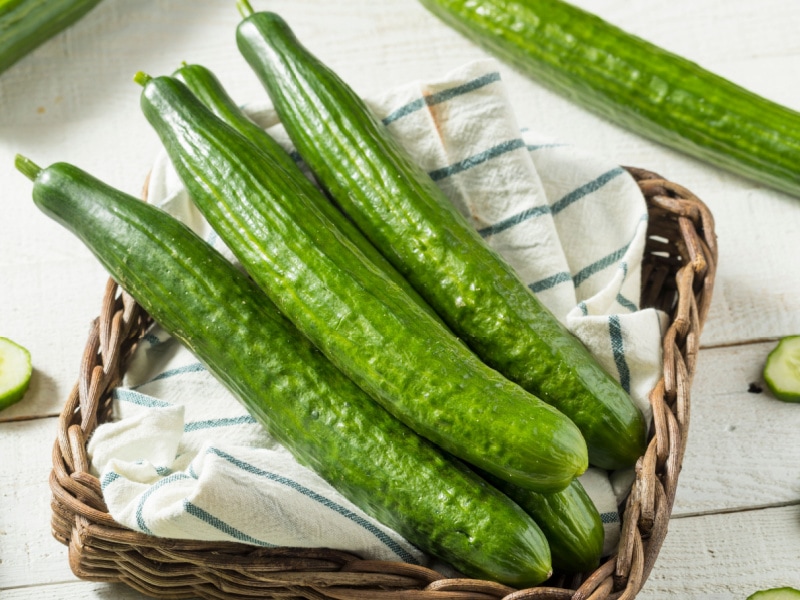 English Cucumbers in a Woven Basket