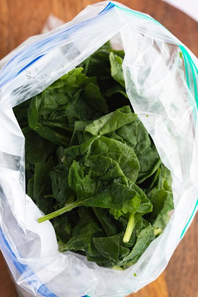Frozen Spinach in a Ziploc Bag