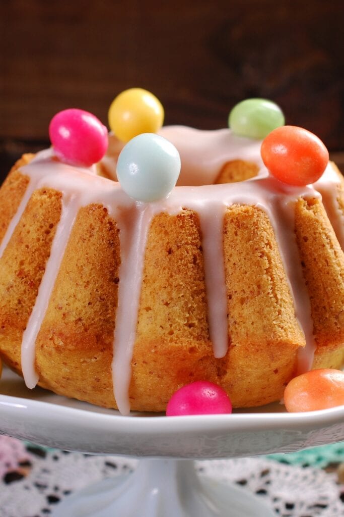 10 Easy Easter Bundt Cake Recipes featuring Homemade Bundt Cake with Icing and Colorful Candies