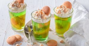 Homemade Green Jelly with Whipped Cream, Bread and Egg Candies