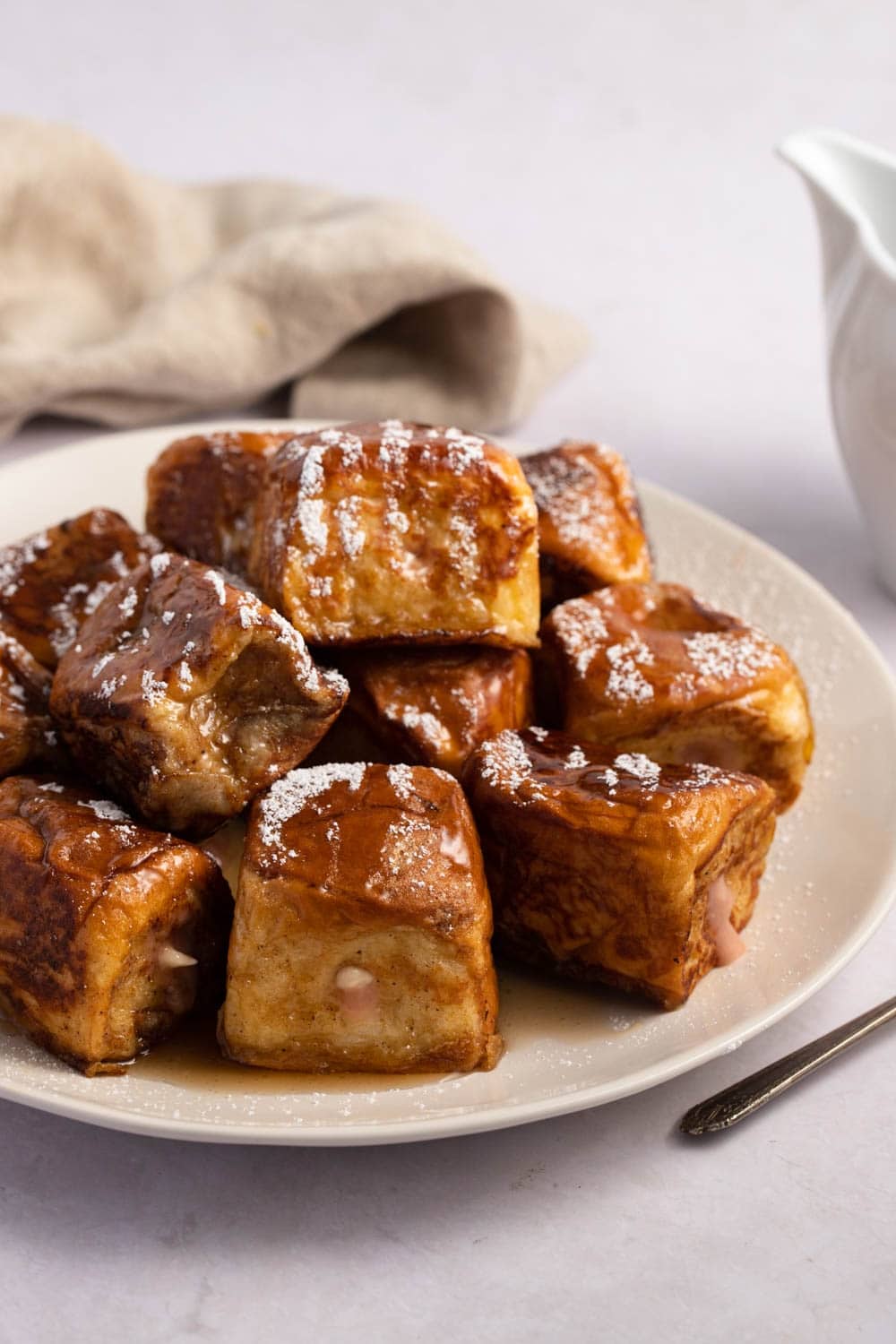 Homemade Hawaiian Roll French Toast with Honey and Powdered Sugar
