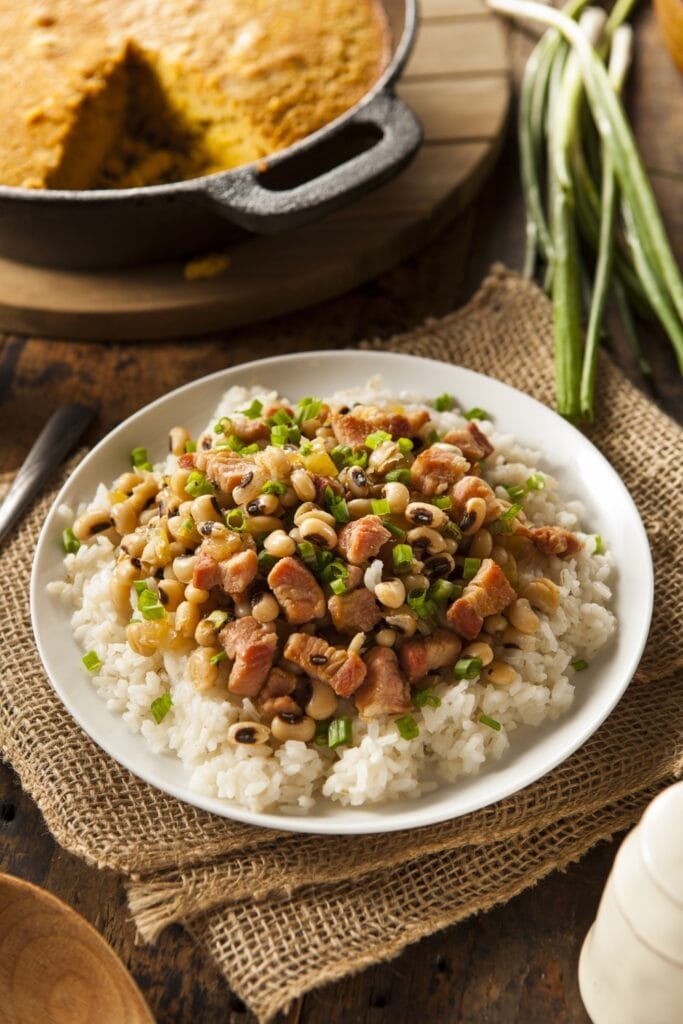 Homemade John Hoppins with Black Eyed Peas and Rice