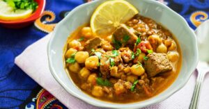 Homemade Moroccan Lentil Soup with Meat and Lemon