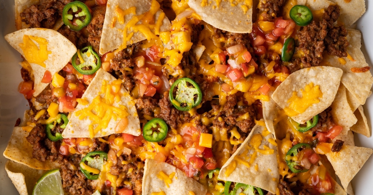 Homemade Nachos with Ground Beef, Corn and Green Peppers
