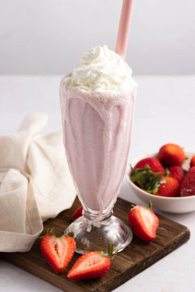 Homemade Refreshing Strawberry Milkshake with Fresh Fruits