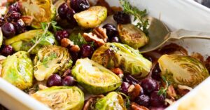 Homemade Roasted Brussel Sprouts with Grapes, Nuts and Balsamic Vinegar