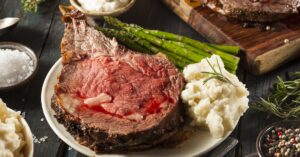 Homemade Roasted Prime Rib with Green Beans and Mashed Potato