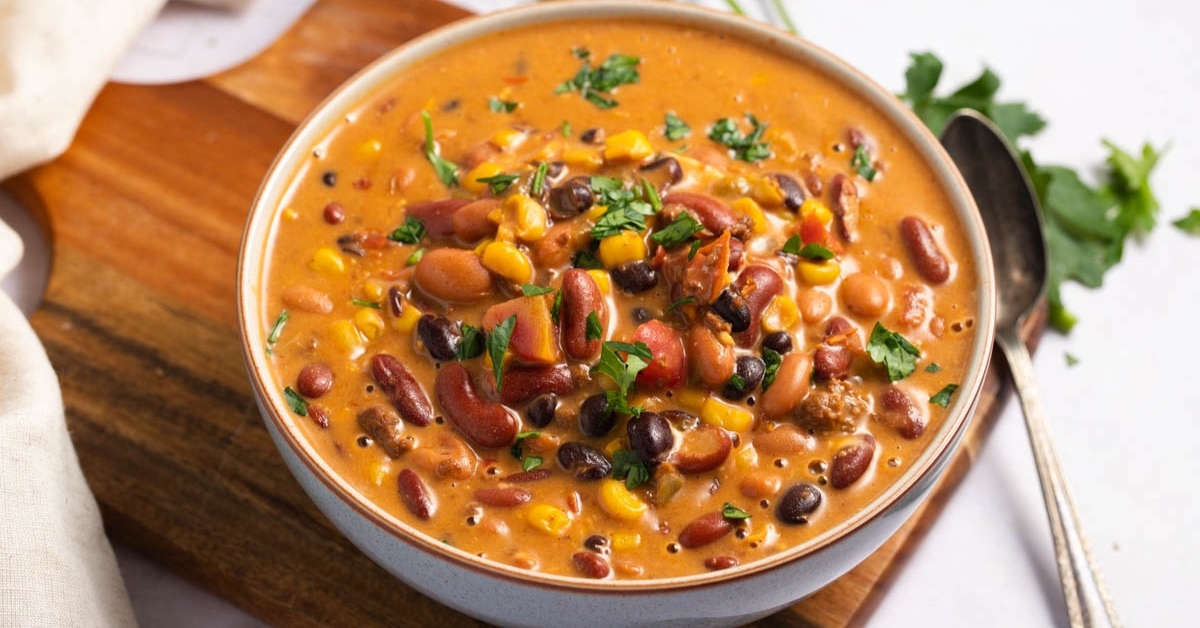 Homemade Savory 7-Can Soup with Beans, Meat, Vegetables and Corn