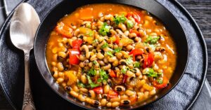 Homemade Savory and Spicy Hoppin John with Black Eyed Peas and Tomatoes