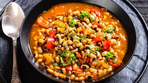 Homemade Savory and Spicy Hoppin John with Black Eyed Peas and Tomatoes