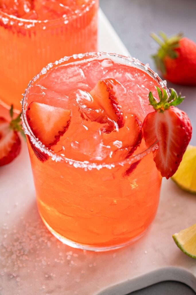 Homemade Strawberry Margarita with Lime and Crushed Ice