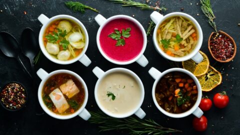 Homemade Variety of Soups with Meat, Chicken and Fish