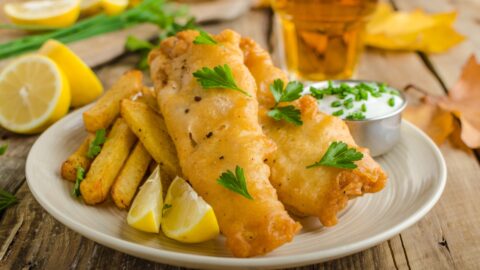 Homemade Banana Blossom Vegan Fish with Fries