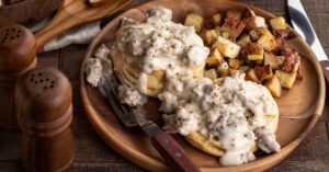 Homemade Biscuits and Gravy with Roasted Potatoes