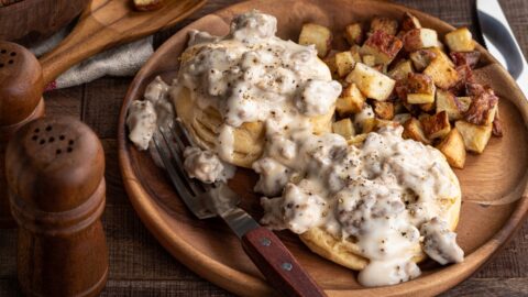 Homemade Biscuits and Gravy with Roasted Potatoes