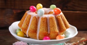 Homemade Bundt Cake with Icing and Colorful Candies