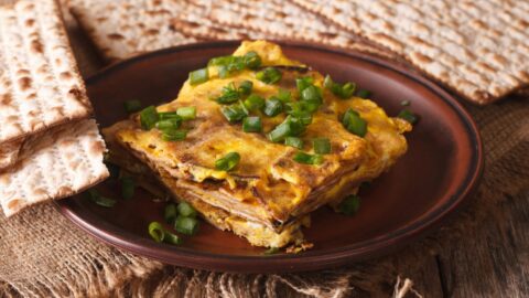 Homemade Matza Brei with Green Onions