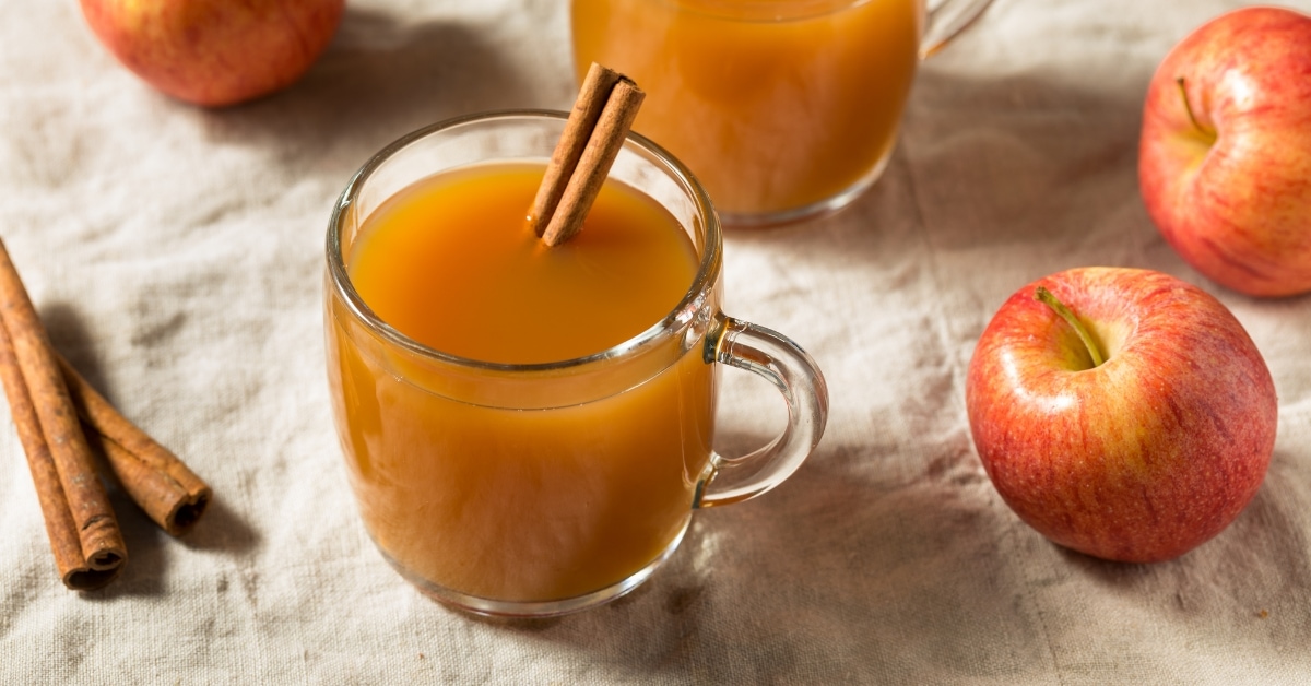 Hot Warm Apple Cider with Fresh Fruits and Cinnamon