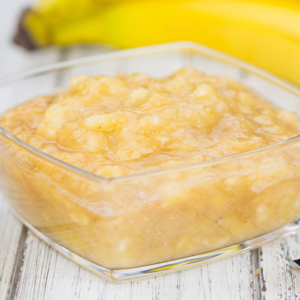 Mashed Bananas in a Clear Bowl