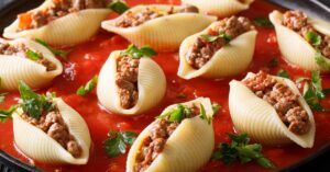 Pasta Shells Stuffed with Ground Beef with Marinara Sauce