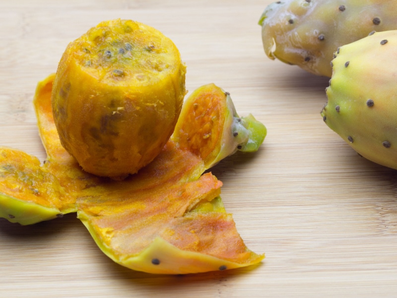 Peeled Prickly Pear on a Wooden Table