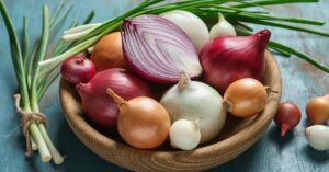 Raw Organic Yellow, White and Red Onions