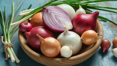 Raw Organic Yellow, White and Red Onions