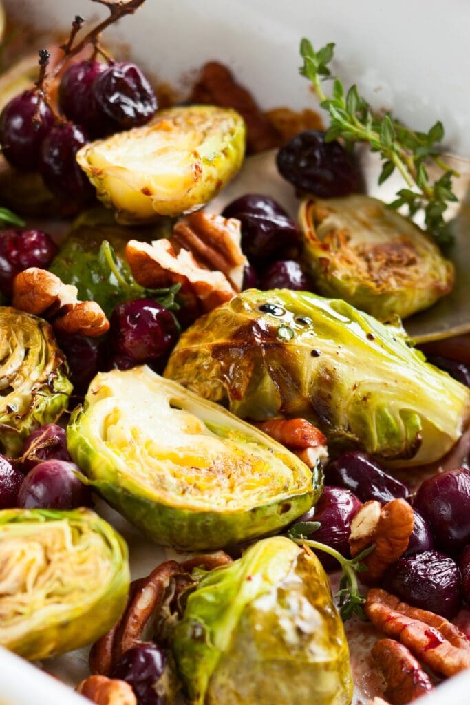 Roasted Brussel Sprouts with Grapes and Nuts