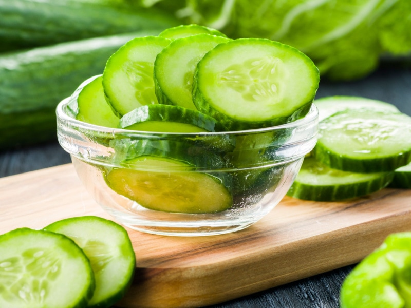 Sliced Cucumbers in a Clear Bowl