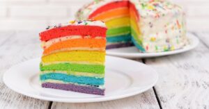 Sliced Sweet Homemade Rainbow Cake