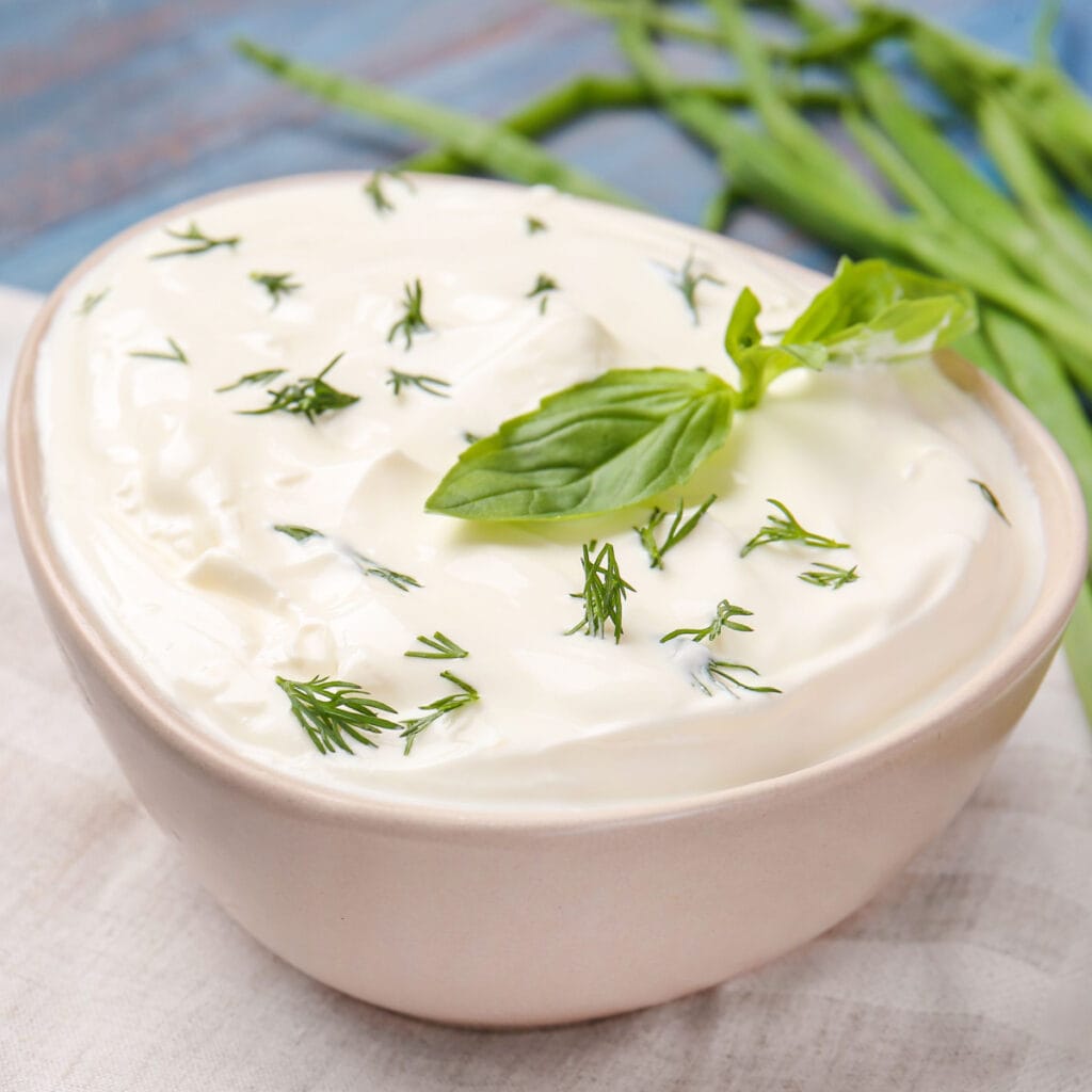 A Bowl of Sour Cream with Thyme