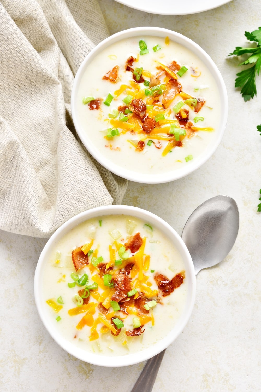 Two Bowls of Rich and Creamy Potato Soup