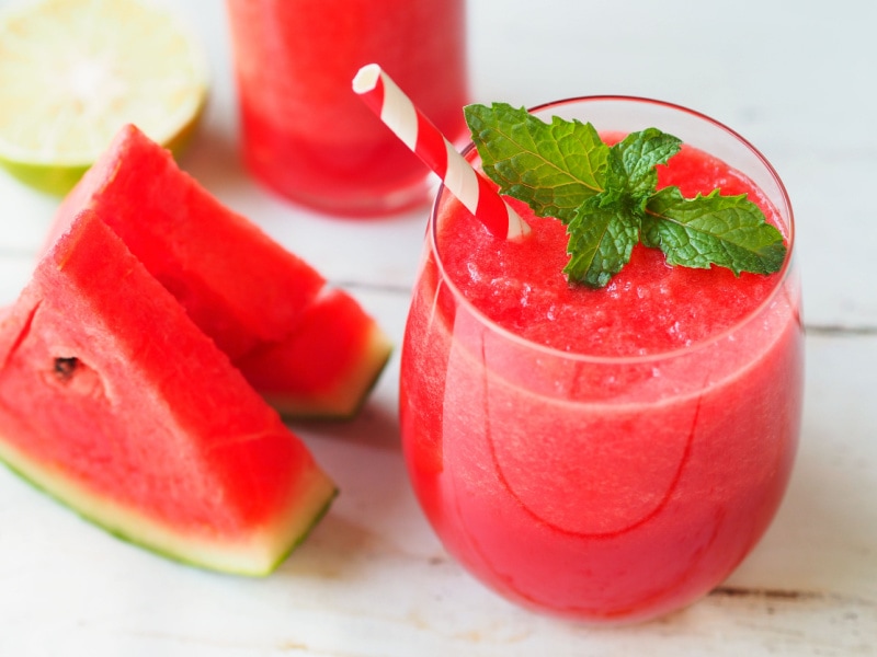 Sliced Watermelon and Smoothie on a Glass