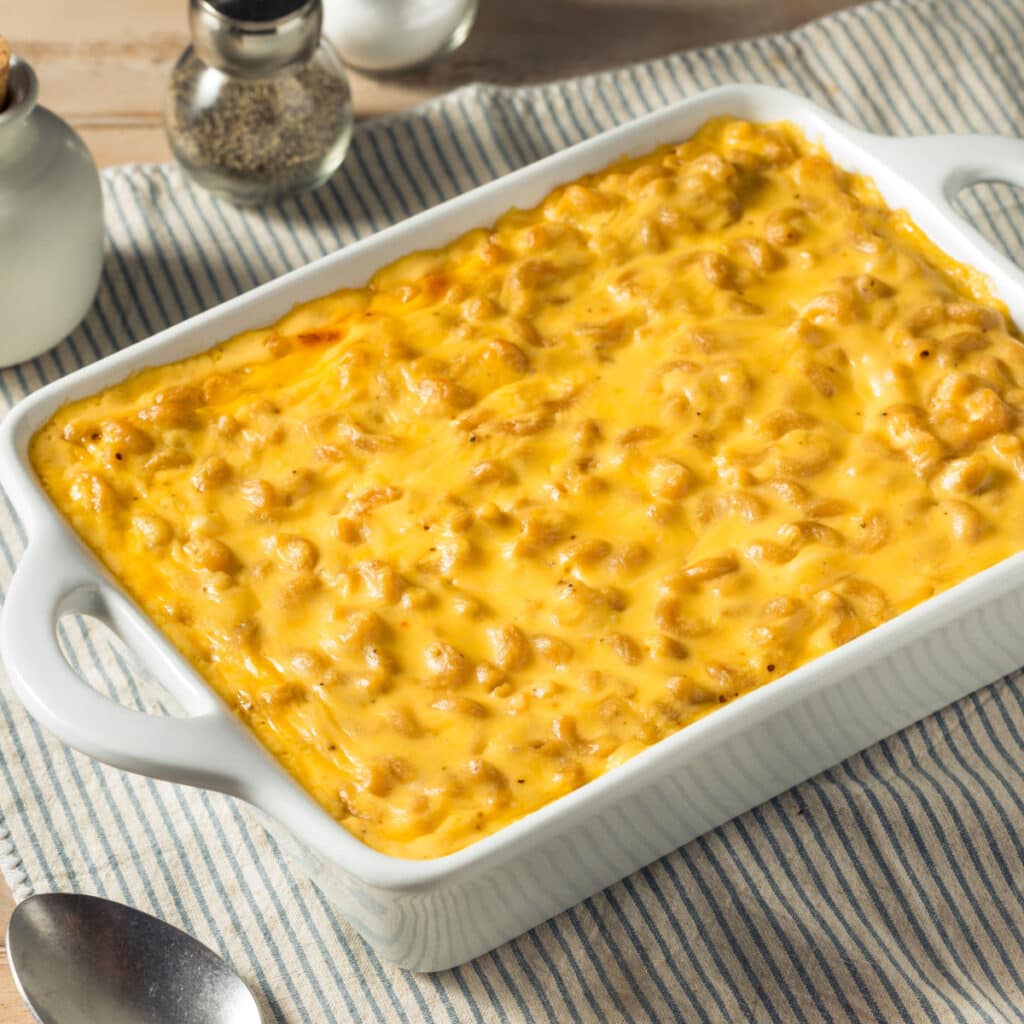 How Long to Bake Mac and Cheese at 350 (Easy Recipe + Tips) featuring Baked Macaroni and Cheese in a Baking Dish