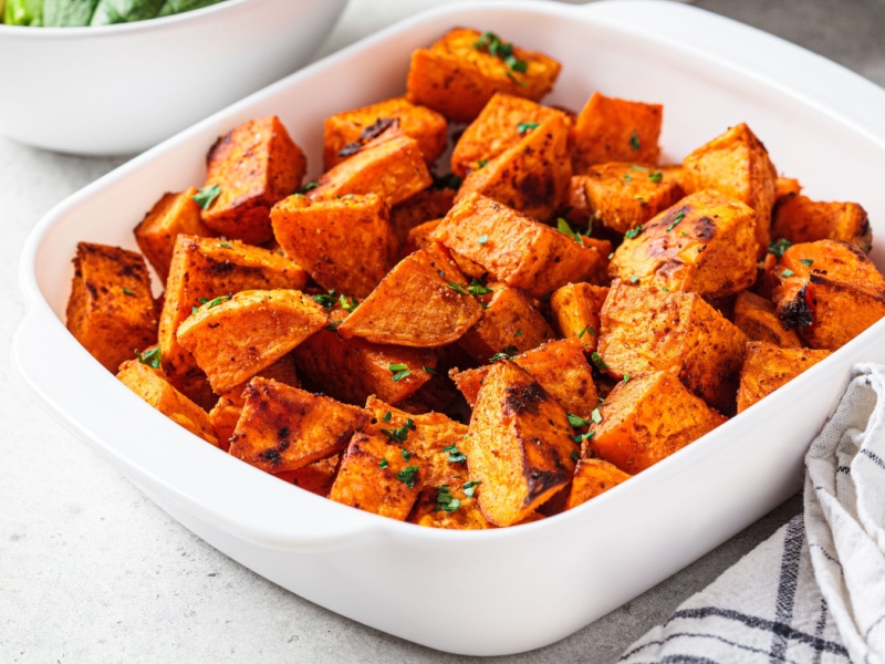 Baked Sweet Potatoes in a Square Bowl